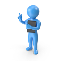 Blue Stickman Holding Tablet PNG & PSD Images