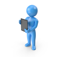 Blue Stickman Holding Tablet PNG & PSD Images