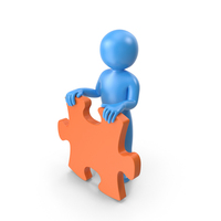 Blue Stickman With Puzzle Piece PNG & PSD Images