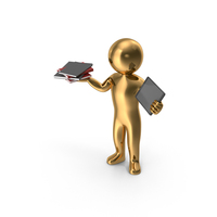 Gold Stickman Holding Books And Tablet PNG & PSD Images