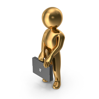 Gold Stickman Holding Briefcase PNG & PSD Images
