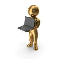 Gold Stickman Holding Laptop PNG & PSD Images