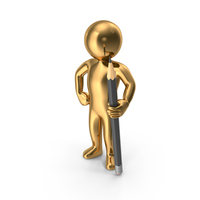 Gold Stickman Holding Pencil PNG & PSD Images