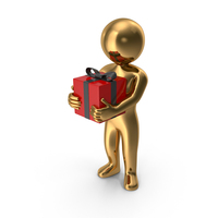 Gold Stickman Holding Present PNG & PSD Images