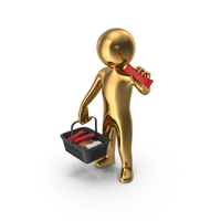 Gold Stickman Holding Shopping Basket PNG & PSD Images