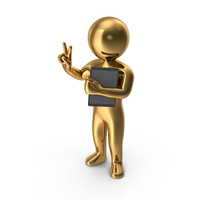 Gold Stickman Holding Tablet PNG & PSD Images