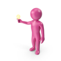Pink Stickman Has An Idea PNG & PSD Images