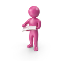 Pink Stickman Holding Book PNG & PSD Images