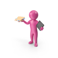 Pink Stickman Holding Books And Tablet PNG & PSD Images