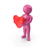 Pink Stickman Holding Heart PNG & PSD Images
