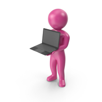 Pink Stickman Holding Laptop PNG & PSD Images