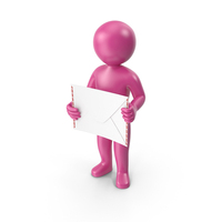 Pink Stickman Holding Letter PNG & PSD Images