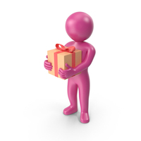 Pink Stickman Holding Present PNG & PSD Images