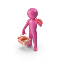 Pink Stickman Holding Shopping Basket PNG & PSD Images