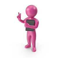 Pink Stickman Holding Tablet PNG & PSD Images