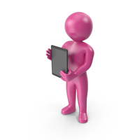 Pink Stickman Holding Tablet PNG & PSD Images
