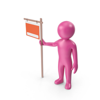 Pink Stickman With Sign PNG & PSD Images