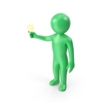 Green Stickman Has An Idea PNG & PSD Images