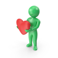 Green Stickman Holding Heart PNG & PSD Images