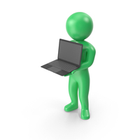 Green Stickman Holding Laptop PNG & PSD Images