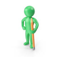 Green Stickman Holding Pencil PNG & PSD Images