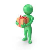 Green Stickman Holding Present PNG & PSD Images