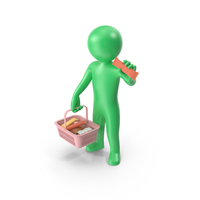 Green Stickman Holding Shopping Basket PNG & PSD Images