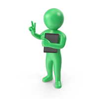 Green Stickman Holding Tablet PNG & PSD Images