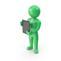 Green Stickman Holding Tablet PNG & PSD Images