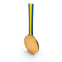 Gold Medal Blue and Yellow Ribbon PNG & PSD Images