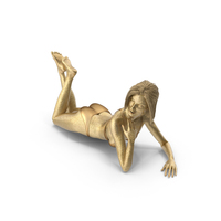 Golden Glitter Girl Lying On Stomach PNG & PSD Images