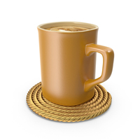 Coffee Mug On Golden Rope Coaster PNG & PSD Images
