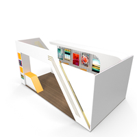 Orange Color ExhiBition Stand, Empty Floor Logo Workable, Creative Exhibition Stand Design. Booth Template. PNG & PSD Images