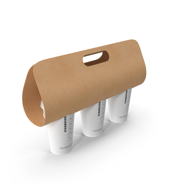 Kraft Paper Holder With Three Coffee Cups PNG & PSD Images