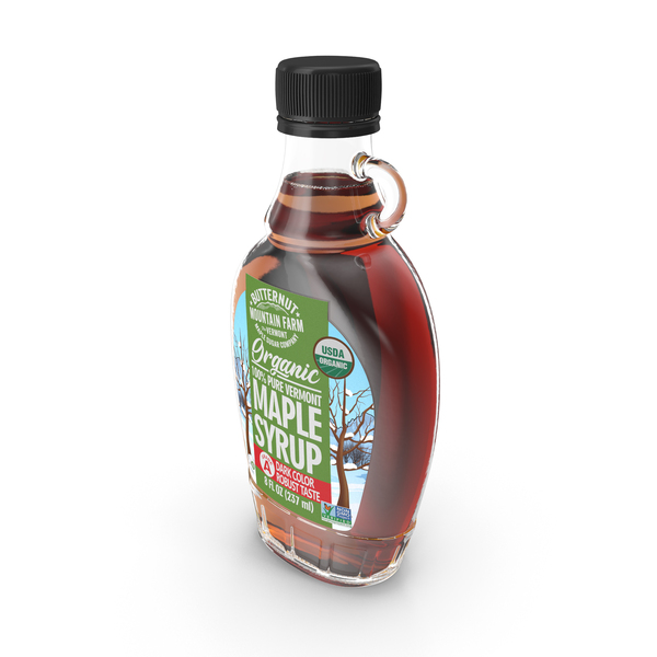 Organic Maple Syrup Glass Bottle PNG & PSD Images