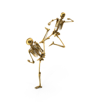 Two Golden Skeletons Kick Fighting PNG & PSD Images