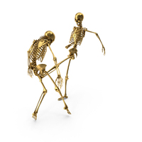 Two Golden Skeletons With One Kicking The Other In Nut PNG & PSD Images