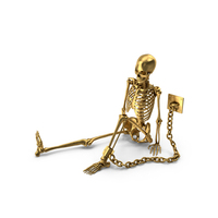 Golden Skeleton Sitting With Leg Shackled To Wall PNG & PSD Images