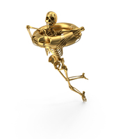 Golden Skeleton Swimming Hanging Onto Life Buoy Ring PNG & PSD Images