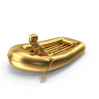 Golden Skeleton Swimming in Inflatable Boat PNG & PSD Images