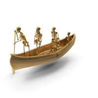 Golden Skeleton Oaring in Wooden Narrow Boat with Passengers PNG & PSD Images