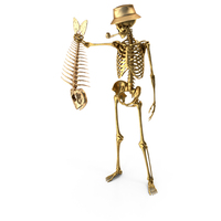 Golden Skeleton Fisherman Holding A Fish Skeleton PNG & PSD Images