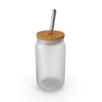 Frosted Glass Drinking Mug with Metal Straw PNG & PSD Images