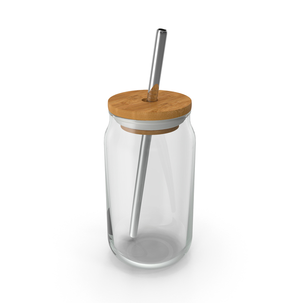 Drinking Glass Mug with Metal Straw PNG & PSD Images