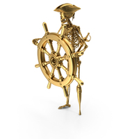 Golden Skeleton Pirate Captain Steering Ship Wheel PNG & PSD Images