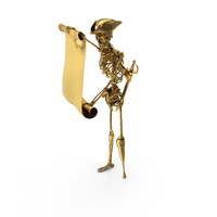 Golden Skeleton Pirate Looking At A Large Treasure Map PNG & PSD Images