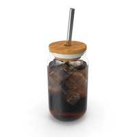 Drinking Glass Mug with Bamboo Lid and Metal Straw - Cola PNG & PSD Images