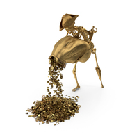 Golden Skeleton Pirate Pouring A Treasure Out Of A Large Sack PNG & PSD Images