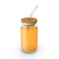 Drinking Glass Mug With Bamboo Lid And Glass Straw With Orange Juice PNG & PSD Images
