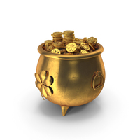 Golden Pot With Clover Gold Coins PNG & PSD Images